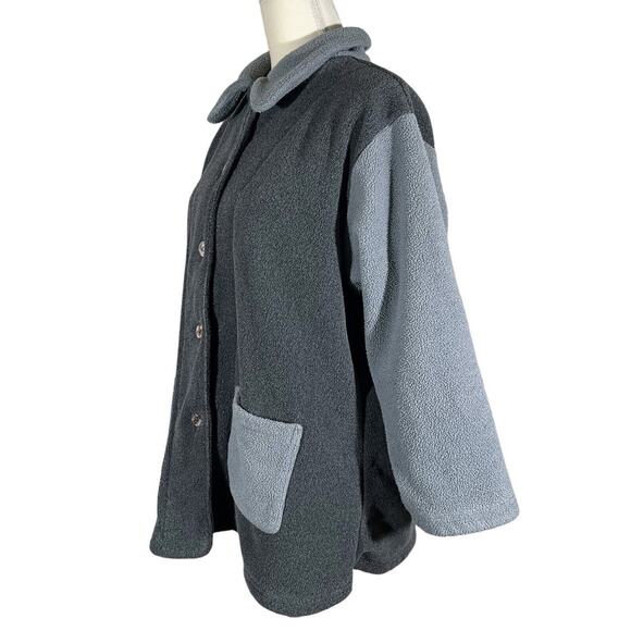 Bryn Walker Fleece Coat Trapeze Lagenlook Jacket Colorblock Blue Gray Size Small - Picture 4 of 6
